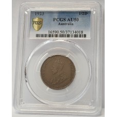 AUSTRALIA 1923 . HALF 1/2  PENNY . PCGS AU50